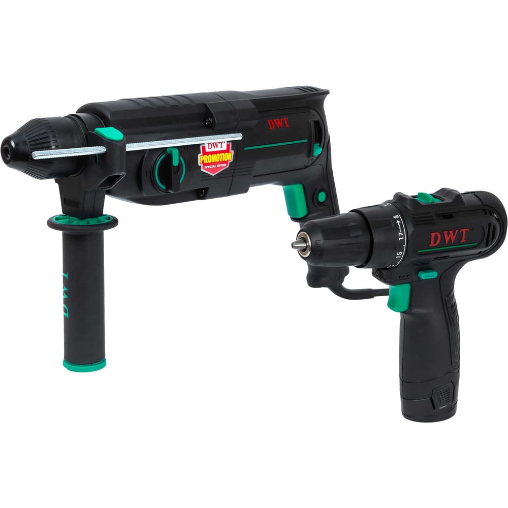 Изображение товара Дрель-шуруповерт и перфоратор DWT SBHP08-26 BMC комплект 800 Вт в кейсе