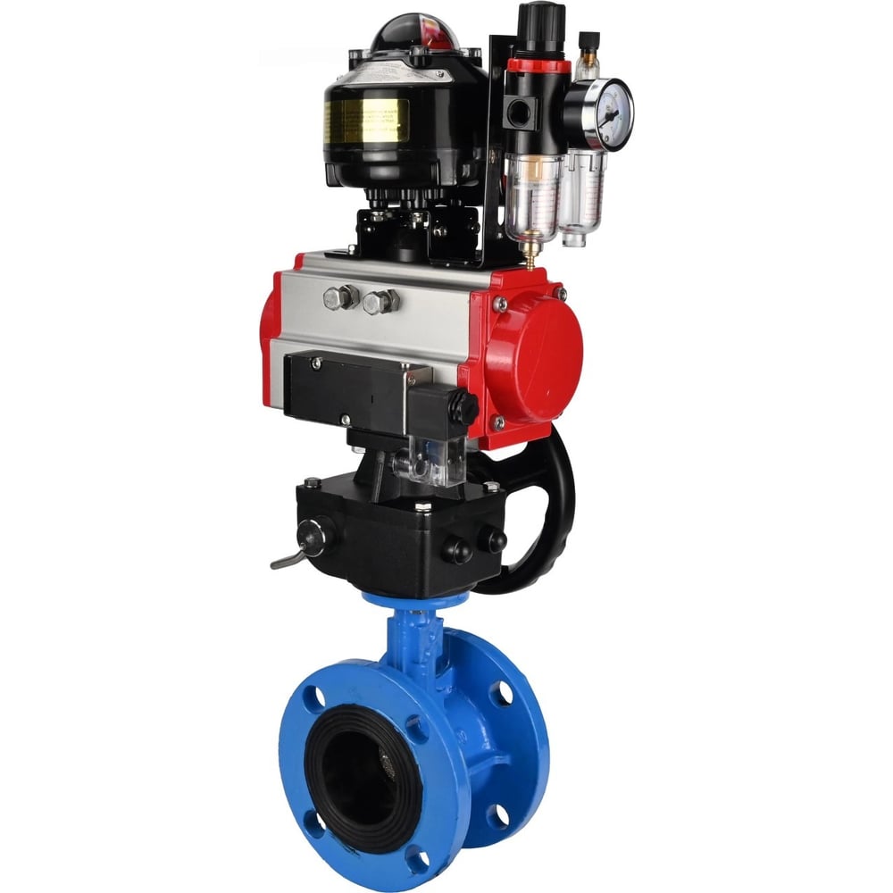 Затвор дисковый DN.ru GGG40-GGG40-EPDM-2W-H Ду125 Ру16 фланц EPDM, пневмопривод DA-130, пневмораспределитель PND2-S1EM-52-1NC-J08-24VDC, БКВ LSB-410-02ExM12-250, БПВ APU1-10-40-V08 D D050-90494
