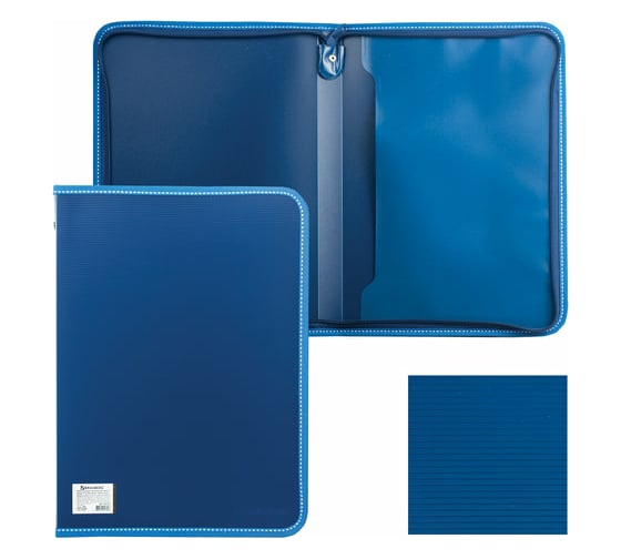 Изображение товара Пластиковая папка BRAUBERG Contract на молнии, А4, 335х242 мм, внутренний карман, синяя 225161