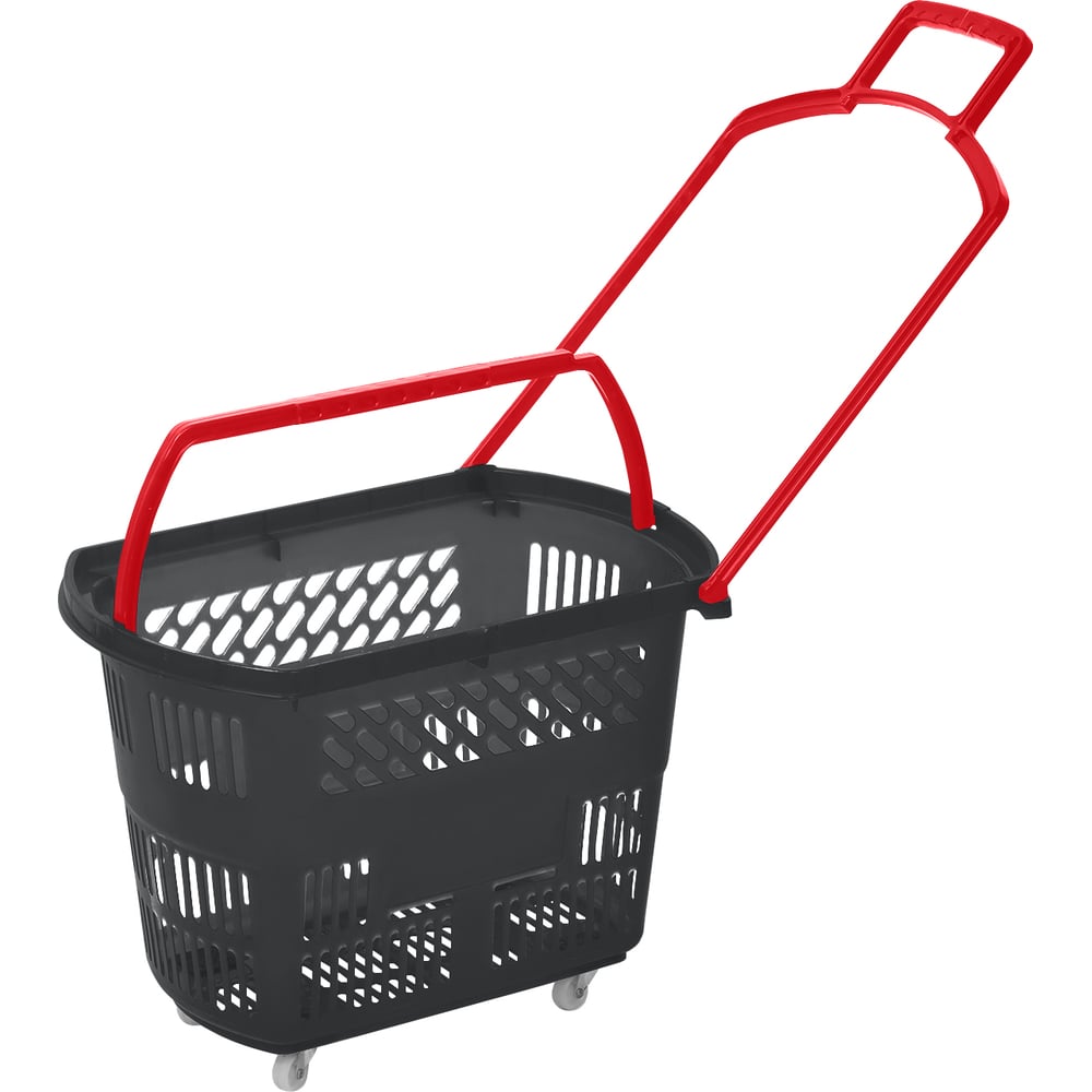 Изображение товара Корзина-тележка покупательская Reklime B35.ECO, черная, ручка красная БП-00005227 Изображение товара Корзина-тележка покупательская Reklime B35.ECO, черная, ручка красная БП-00005227