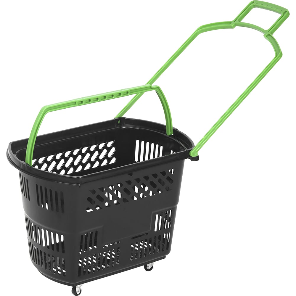 Изображение товара Корзина-тележка покупательская Reklime B35.ECO, черная, ручка зеленая БП-00005910 Изображение товара Корзина-тележка покупательская Reklime B35.ECO, черная, ручка зеленая БП-00005910