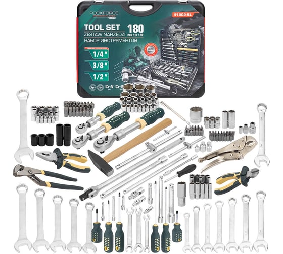 Изображение товара Набор инструментов Rockforce RF LIGHT-41802-5L(66662) 180 предметов 1/4, 3/8, 1/2 (6гр.)
