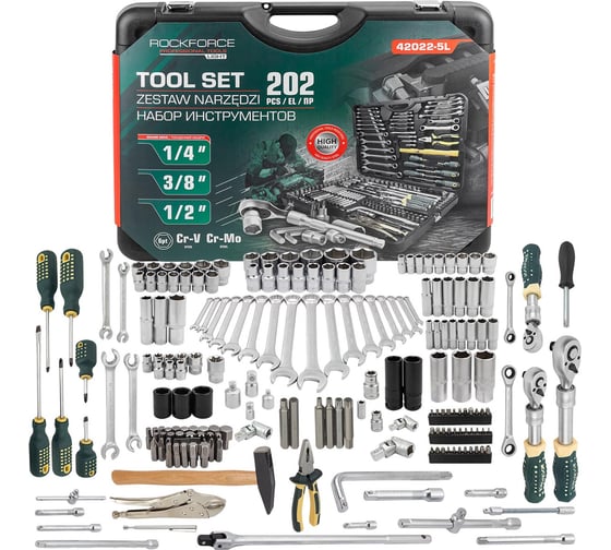 Изображение товара Набор инструментов Rockforce RF LIGHT-42022-5L 202 предмета 1/4 3/8 1/2 6гр. 66756