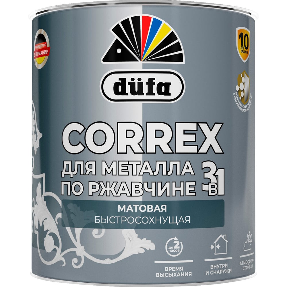 Изображение товара Грунт-эмаль Dufa CORREX 3в1 для металла по ржавчине RAL-7004 серый, матовая 0,75л МП00-014774
