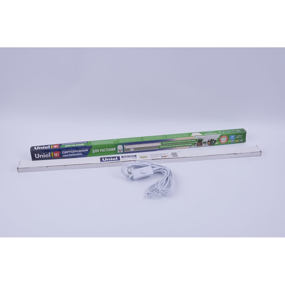 Изображение товара Набор: Светильник светодиодный линейный + Провод с выключателем + Подставка металлическая Uniel Спектр для фотосинтеза ULT-P251-18W/SPFR/3M/G03 SILVER/WHITE UL-00013599