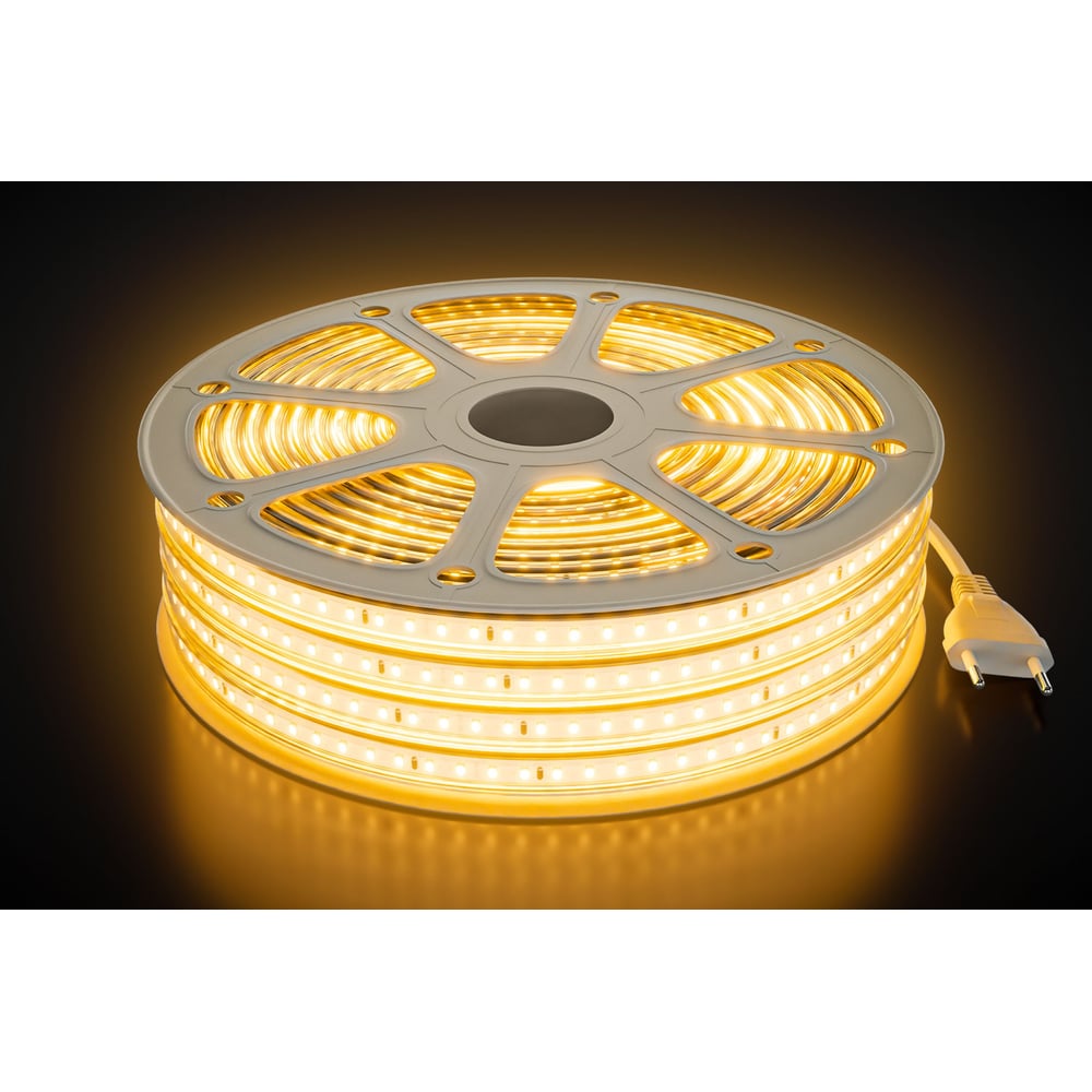 Изображение товара Комплект светодиодной ленты OGM 220В 6Вт/м, 400лм/м, 3000К, SMD2835, 120д/м, 15м, IP65 / SL-68