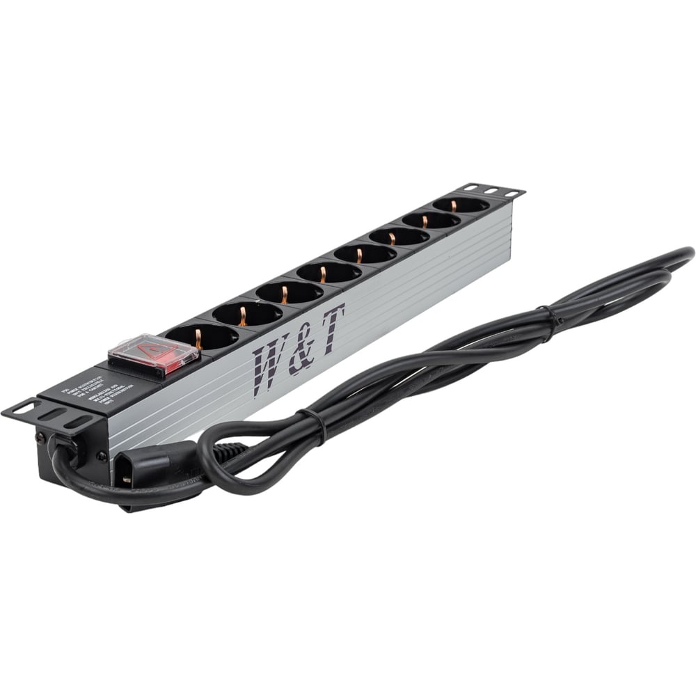 Изображение товара Блок розеток W&T 19" EURO на 8 гнезд с выключателем WT-2261A-U-GER