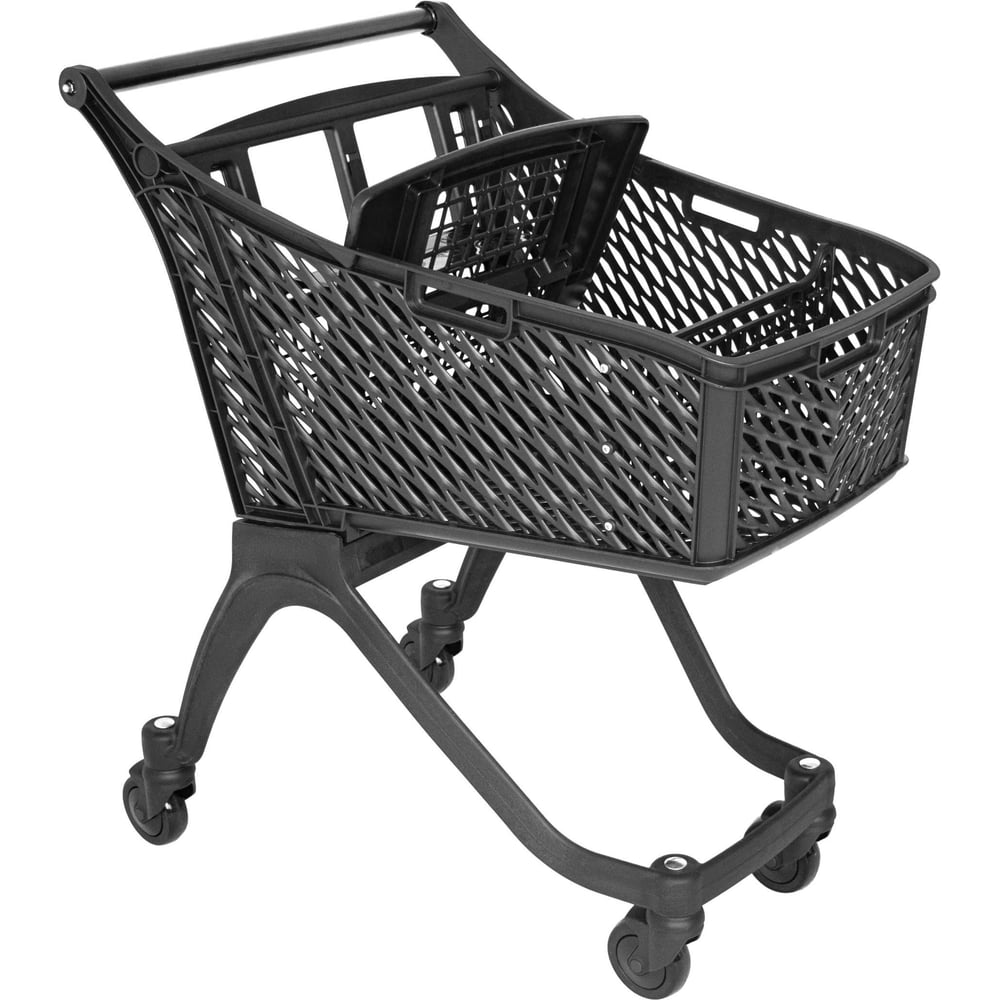 Изображение товара Тележка покупательская пластик reklime ТСЧ 100л,цвет черный, с детским сиденьем и разделителем, ручка черная БП-00003539