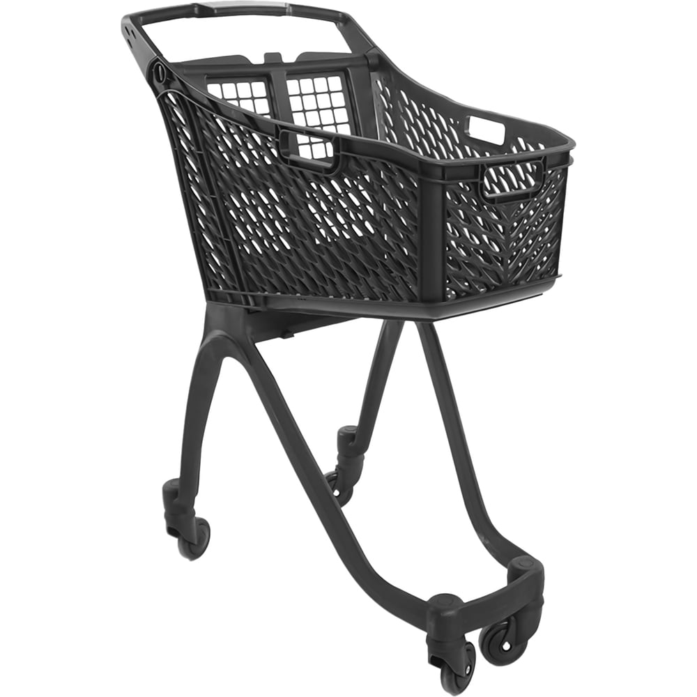 Изображение товара Тележка покупательская пластиковая reklime, 60 л, серая, ручка дисплей БП-00006223