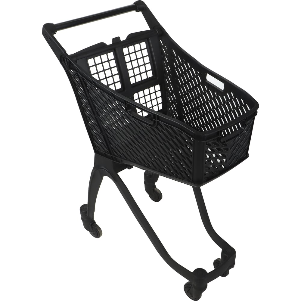 Изображение товара Тележка покупательская пластиковая reklime, 60 л, черная, ручка круглая БП-00003741