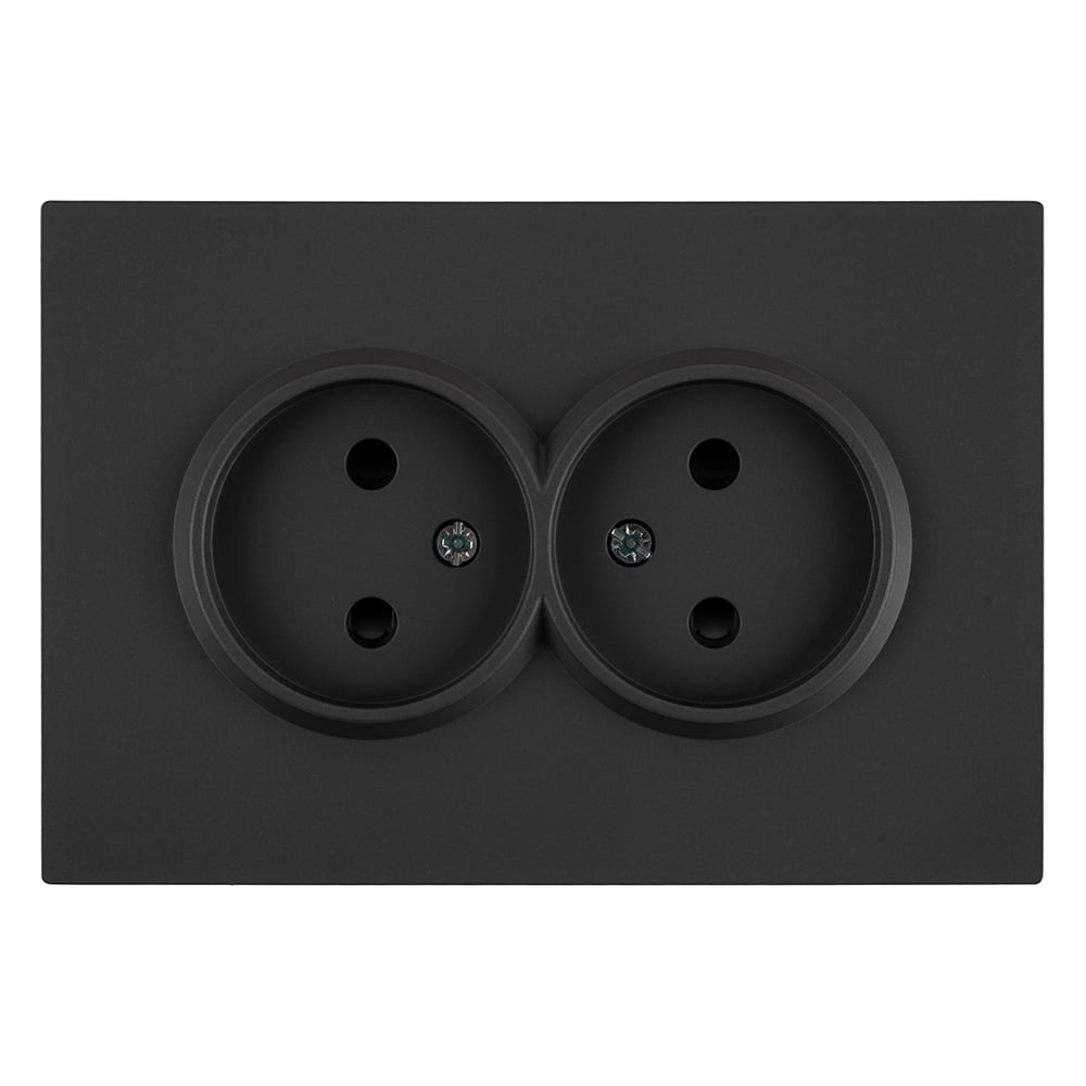 Изображение товара Розетка 2-местная STEKKER с защитными шторками, без заземления, СЗК, 250В, 16А, серия Эмили, RST16-5116-05ZK, черный уголь, soft touch, 50253