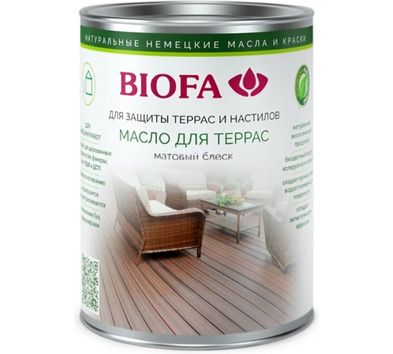 Изображение товара Масло для террас BIOFA 3753, для наружных работ, веранд и настила с УФ-защитой, бесцветное, 1 л 375311RU