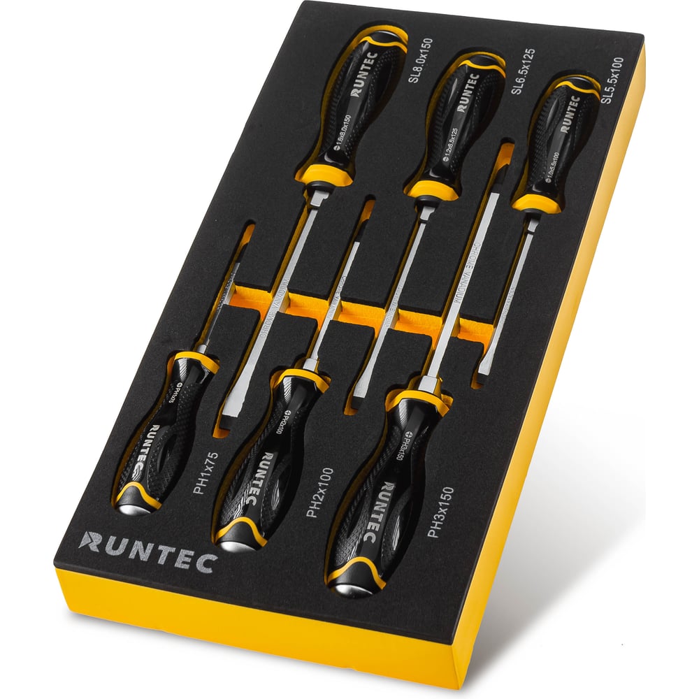 Изображение товара Набор усиленных отверток RUNTEC CrV со сквозным стержнем в ложементе EVA, 6 предметов RT-SD3E6 Изображение товара Набор усиленных отверток RUNTEC CrV со сквозным стержнем в ложементе EVA, 6 предметов RT-SD3E6