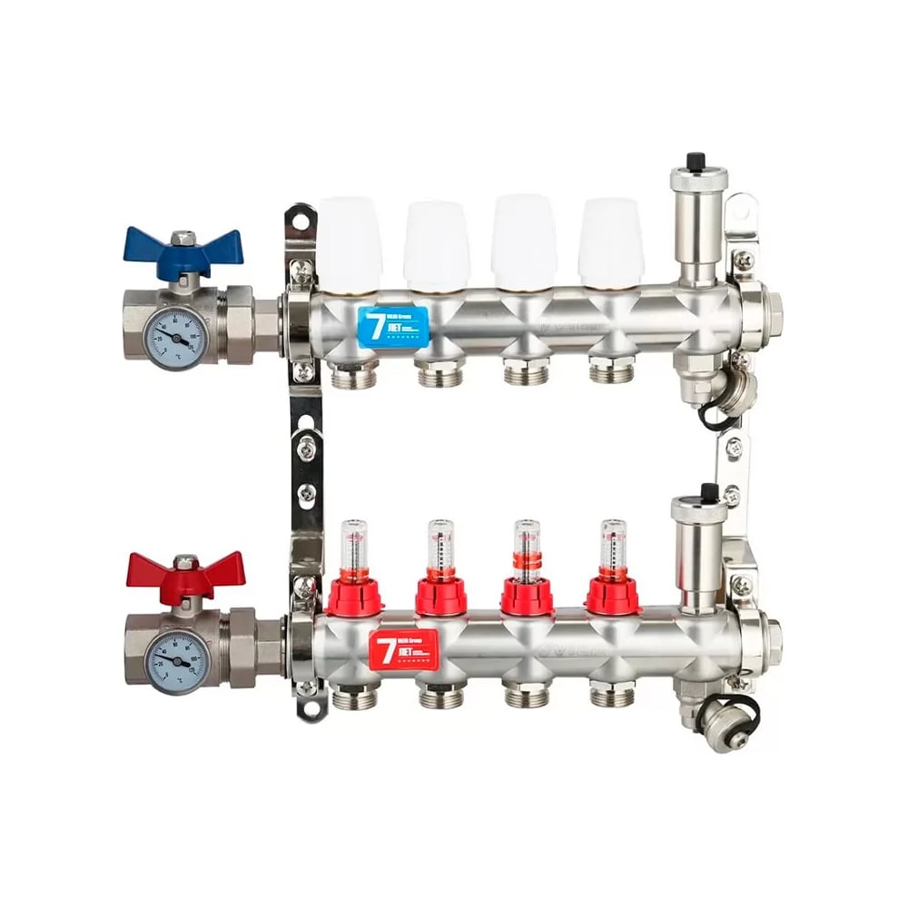 Изображение товара Коллекторная группа ViEiR 1x3/4 8 выходов, из нержавеющей стали, без расходомеров без кранов VR115-08A (V)