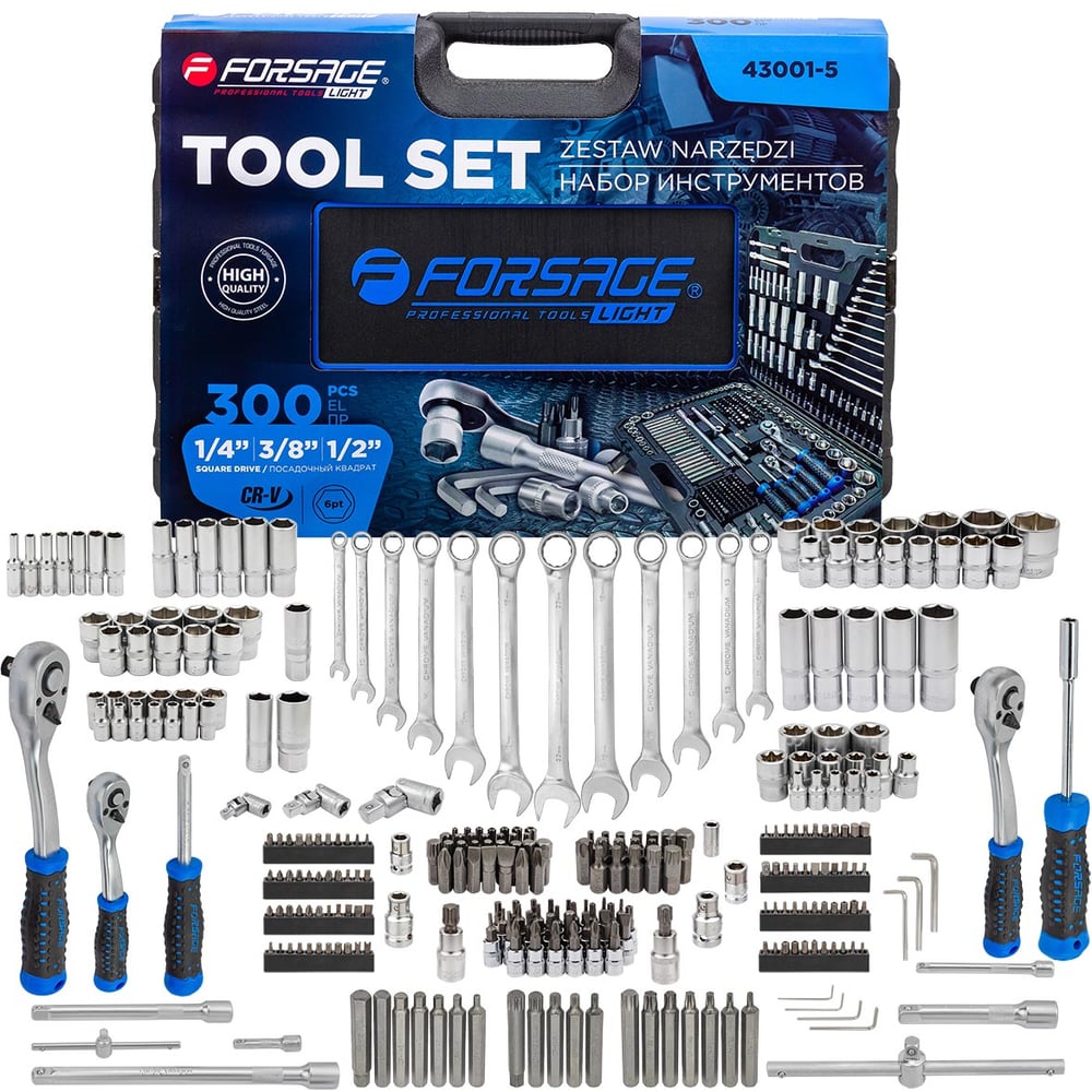 Изображение товара Набор Forsage 300 предметов 1/4 3/8 1/2 дюйма F LIGHT-43001-5(59640) - профессиональный набор инстр Изображение товара Набор Forsage 300 предметов 1/4 3/8 1/2 дюйма F LIGHT-43001-5(59640) - профессиональный набор инстр