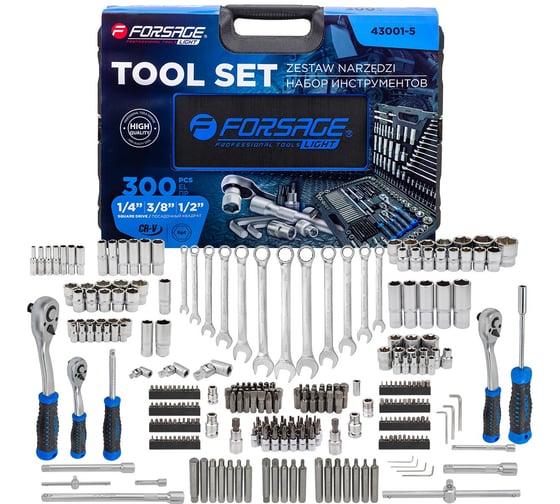 Изображение товара Набор инструментов Forsage 300 предметов 1/4, 3/8, 1/2, 6 граней F LIGHT-43001-5(59640)