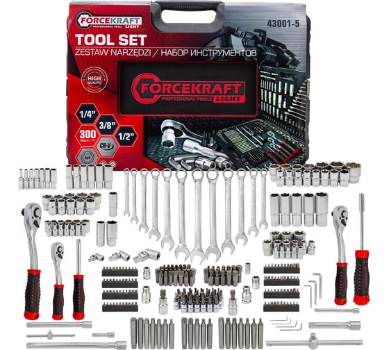 Изображение товара Набор инструментов Forcekraft 300 предметов 1/4, 3/8, 1/2, 6 граней FK LIGHT-43001-5(59639)