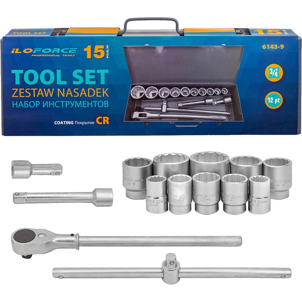 Изображение товара Набор инструментов iLOFORCE 15 предметов 3/4, 12 граней IF-6143-9(59583)