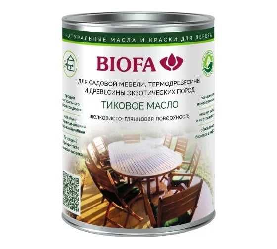 Изображение товара Масло тиковое для дерева универсальное BIOFA 3752, для наружных и внутренних работ, защита террас, фасадов, мебели, водоотталкивающее покрытие, бесцветное, 2,5 л 375246RU