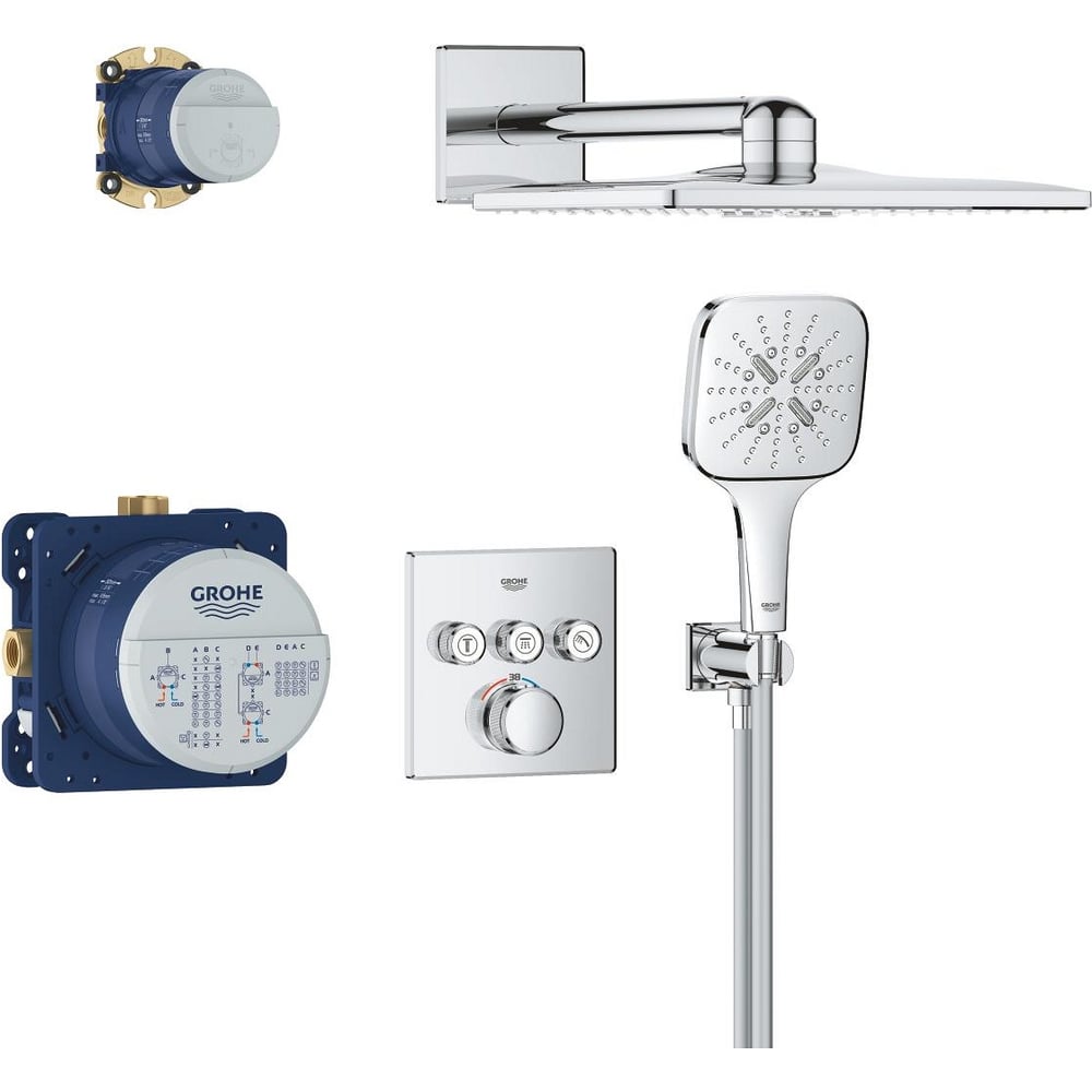Изображение товара Душевая система GROHE Grohtherm SmartControl с термостатом и квадратным душем Изображение товара Душевая система GROHE Grohtherm SmartControl с термостатом и квадратным душем