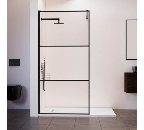 Изображение товара Душевая перегородка RGW 100x200 WA-09-B Чёрный/Ribbed Line/8 мм 06100910-224