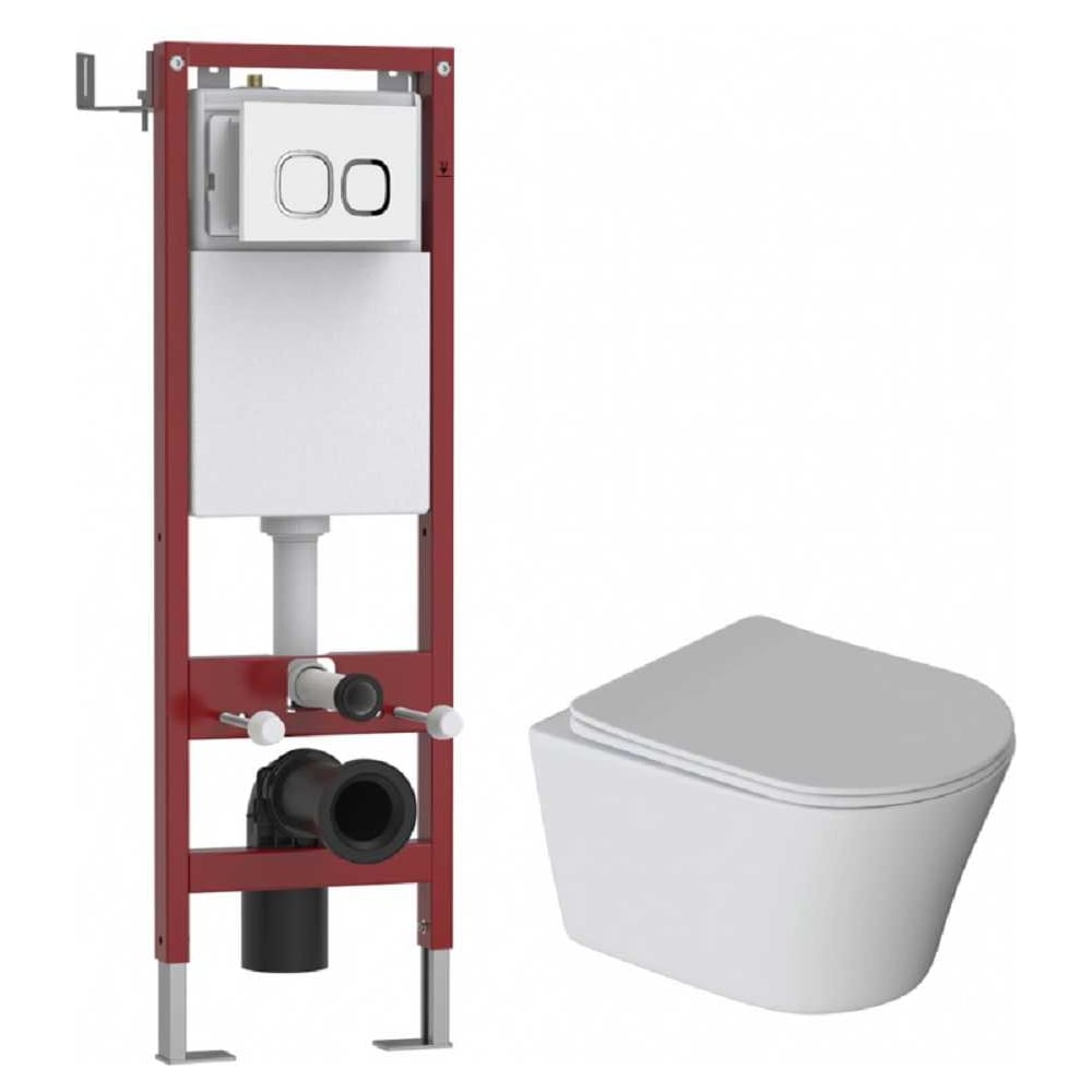 Изображение товара Комплект система инсталляции МЕХАНИКА 380+унитаз ТРЕНД/TREND+квадратная кнопка A1 белая WAVE, 558662