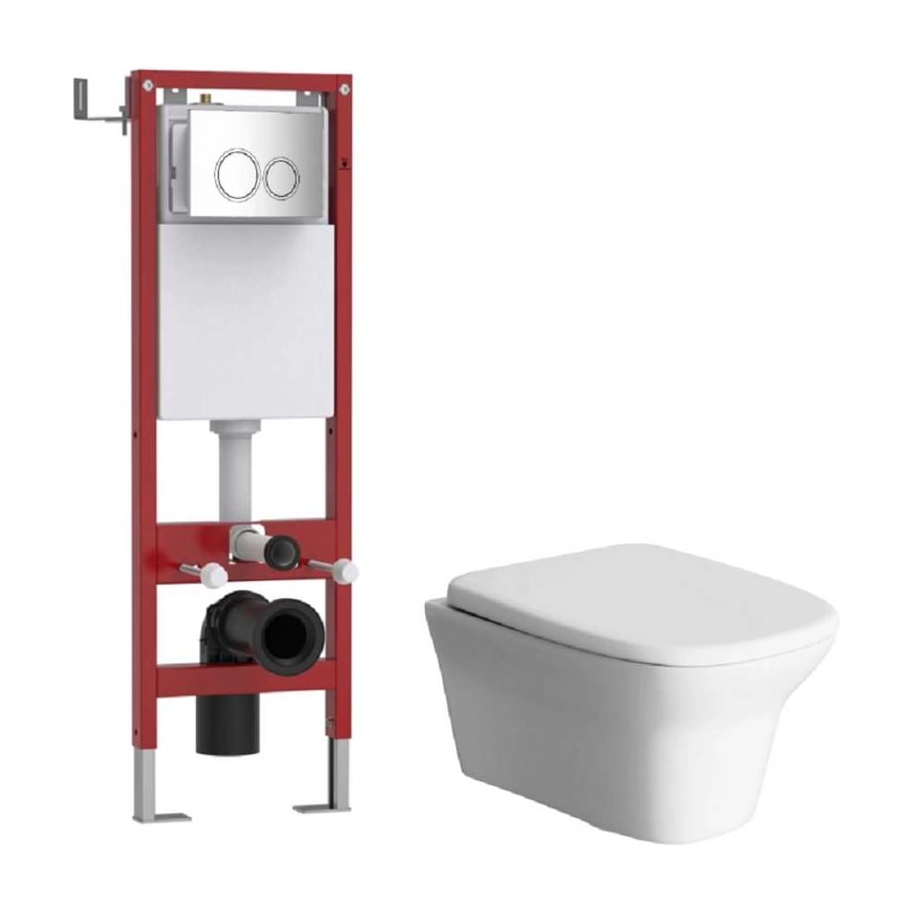 Изображение товара Комплект система инсталляции МЕХАНИКА 380+унитаз СТОУН/STONE+круглая кнопка W3 хром WAVE, 558459