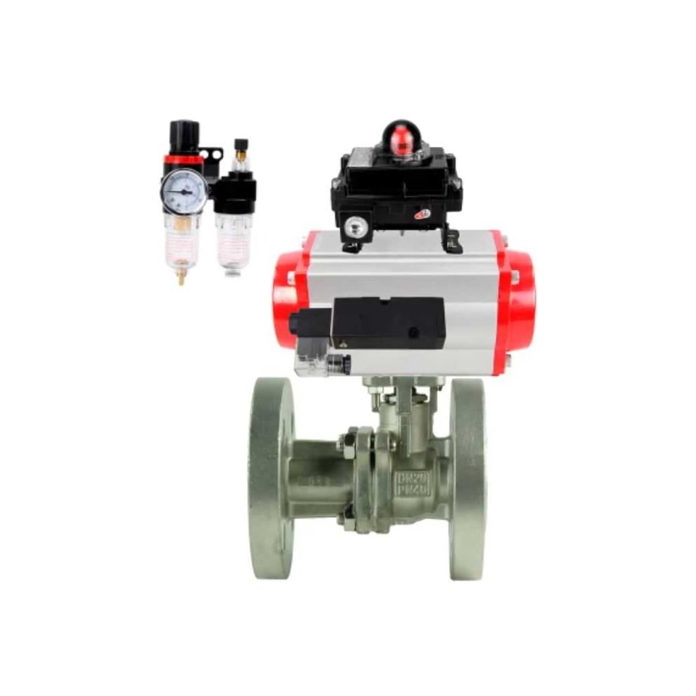 Изображение товара Кран шаровой DN.ru ПН 16 Ду100 фланцевый с пн. приводом DA-105 PND2-S1EM-52-1NC-J08-220VAC