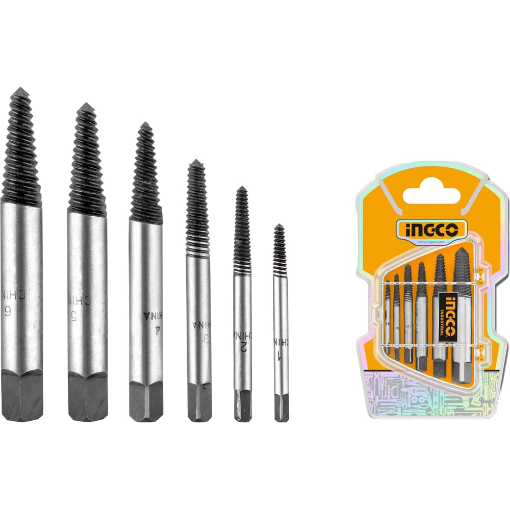 Изображение товара Набор экстракторов INGCO ASE106 для болтов/винтов 3-25 мм