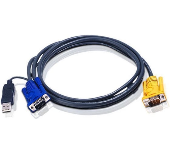 Изображение товара Кабель монитор+клавиатура+мышь ATEN USB, SPHD15= HD DB15+USB A-Тип, Male-2xMale, 8+4 проводов, опрессованный, 1.8 м, черный 2L-5202UP