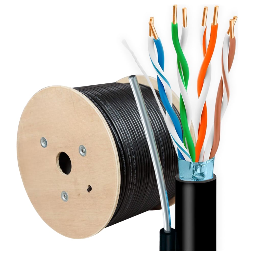 Изображение товара Кабель 5Bites FTP/SOLID/6CAT/CCAG/PE/BLACK/OUTDOOR/MESSENGER/DRUM/305M FS6570-305APE-M