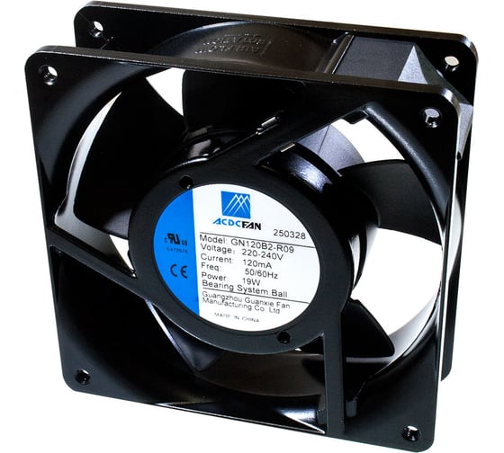 Изображение товара Вентилятор осевой ACDCFAN 120*120*38 мм, AC 220V, подшипник качения, 2600 об/мин, 84 СFM, 43 dB(A), SZOMK Корпус Al, металлические лопасти, жесткий вывод GN120B2-R09 Terminal 2017152101