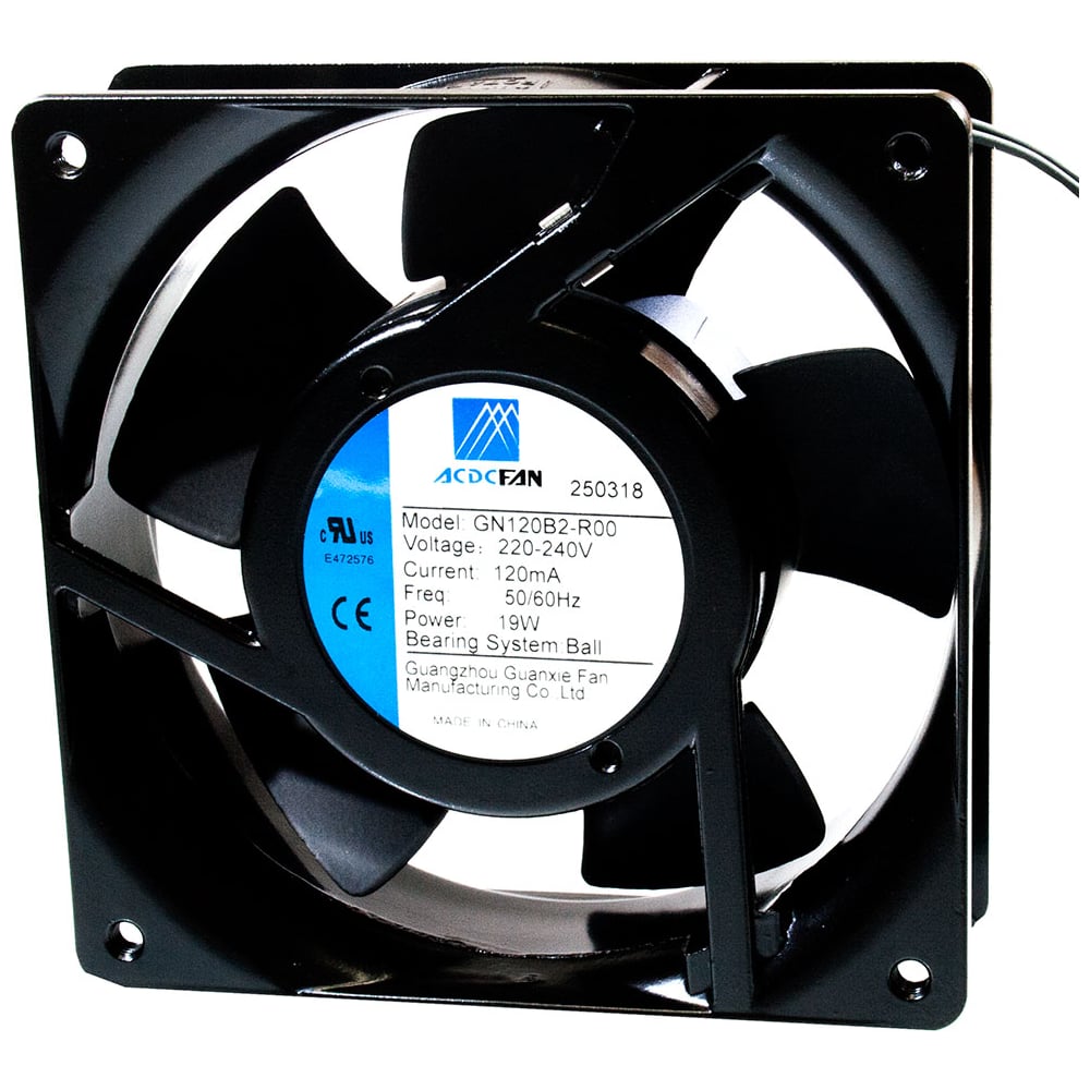 Изображение товара Вентилятор осевой ACDCFAN 120*120*38 мм, AC 220V, подшипник качения, 2600 об/мин, 84 СFM, 43 dB(A), SZOMK Корпус Al, металлические лопасти GN120B2-R00 2017105407 Изображение товара Вентилятор осевой ACDCFAN 120*120*38 мм, AC 220V, подшипник качения, 2600 об/мин, 84 СFM, 43 dB(A), SZOMK Корпус Al, металлические лопасти GN120B2-R00 2017105407