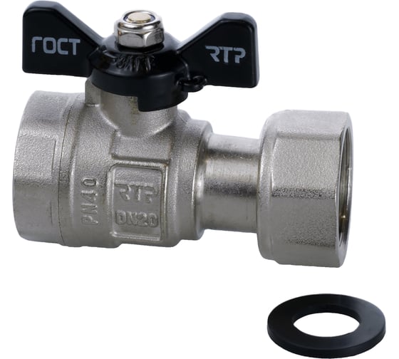 Изображение товара Кран шаровой RTP ГОСТ 3/4'' латунный с накидной гайкой внутренняя/внутренняя резьба PN 40, ручка бабочка, 49339