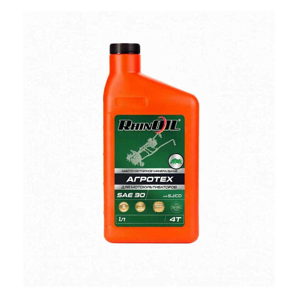 Изображение товара Масло моторное минеральное RhinOil для 4-х тактных двигателей 4Т SAE 30, API SJ/CD для мотокультиваторов 1л 4631170058964