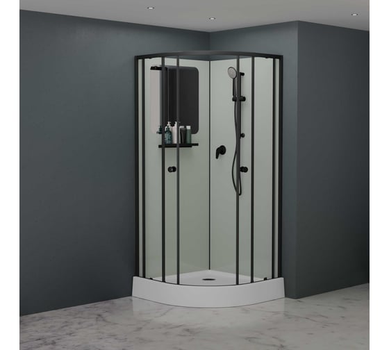 Изображение товара Душевая кабина RGW 90×90×200 см, AN-208-B, полукруг/чёрный/прозрачное/5 мм 381320899-14