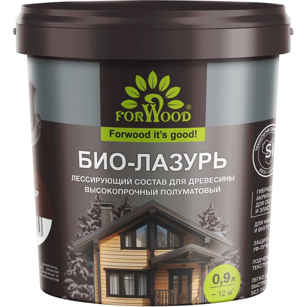 Изображение товара БИО-ЛАЗУРЬ для древесины Forwood палисандр, лессирующий состав высокопрочный полуматовый биолазурь_палисандр_0,9л