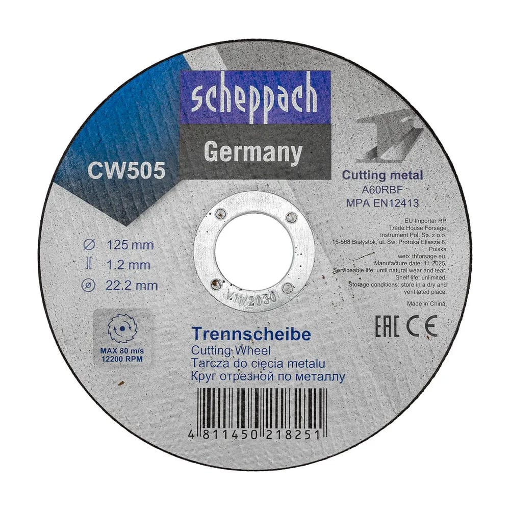 Изображение товара Круг отрезной Scheppach 125x1.2x22.2 Sch-CW505(63953) для металла