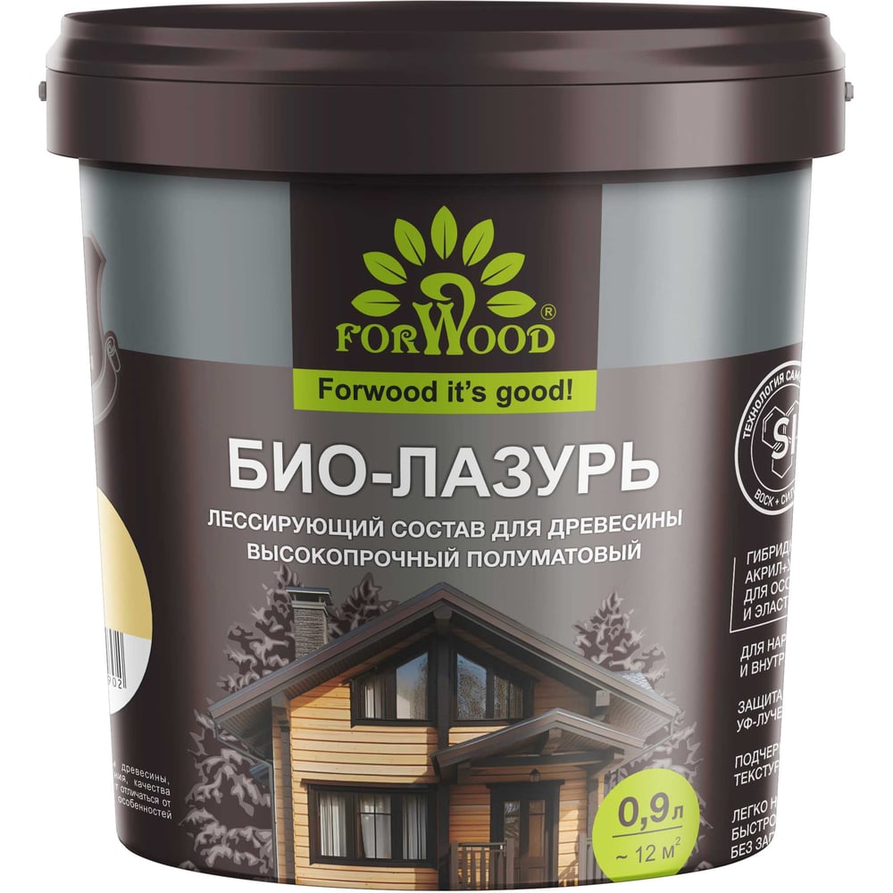Изображение товара БИО-ЛАЗУРЬ для древесины Forwood сосна, лессирующий состав высокопрочный полуматовый биолазурь_сосна_0,9л