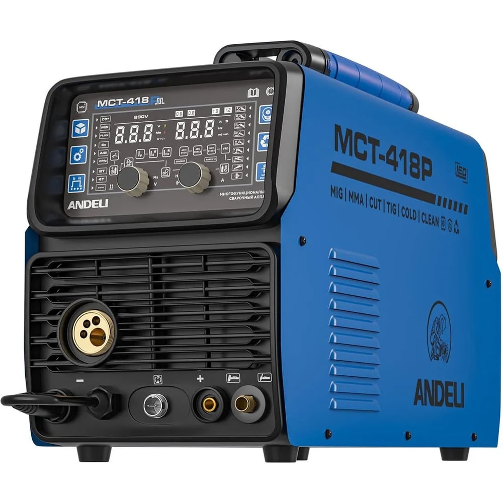 Изображение товара Инвертор сварочный многофункциональный ANDELI MCT-418P режимы MIG\TIG\COLD\CUT\MMA\CLEAN артикул ADL20-607 Изображение товара Инвертор сварочный многофункциональный ANDELI MCT-418P режимы MIG\TIG\COLD\CUT\MMA\CLEAN артикул ADL20-607