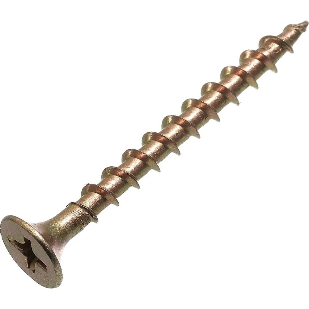 Изображение товара Саморез гипрок-дерево Стройметиз 4,2х75(76) потай крупн.резьба желт.цинк (уп.200 шт) контейнер 20117510200