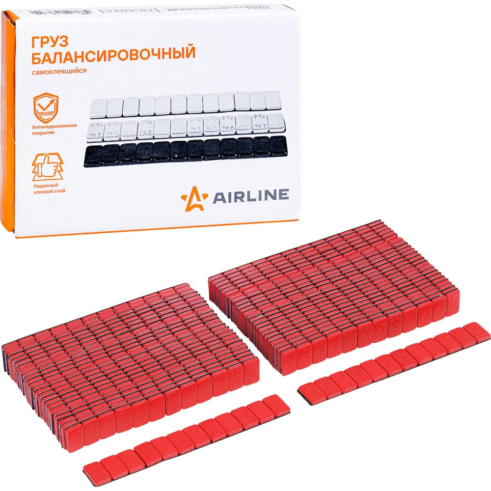 Изображение товара Груз балансировочный AIRLINE самоклеящийся, стальной, 12x5 г, 50 шт, красный ATRK210