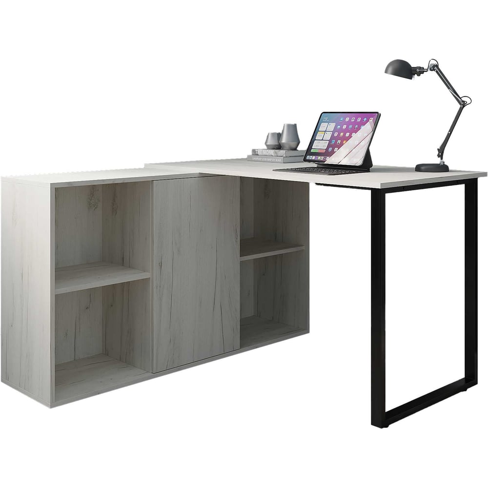 Изображение товара Стол Альянс мебель 1200х1200х750 Дуб крафт белый/Черный с тумбой