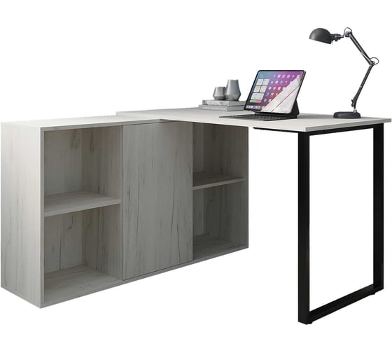 Изображение товара Стол на металлокаркасе и тумбе-греденции Альянс мебель 1200х1200х750 Дуб крафт белый/Черный 853688