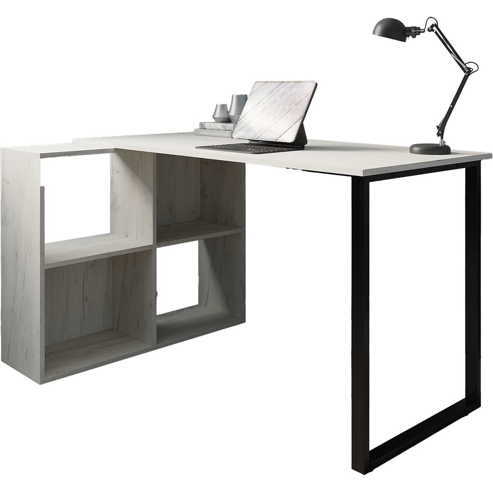 Изображение товара Стол на металлокаркасе и опорном стеллаже Альянс мебель 1350х870х750 Дуб крафт белый/Черный 853695