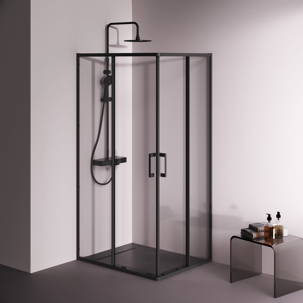 Изображение товара Душевое ограждение AM.PM Above 100x80, прямоугольное, раздвижные двери, профиль черный матовый, стекло прозрачное W9XG-403-10080-BT