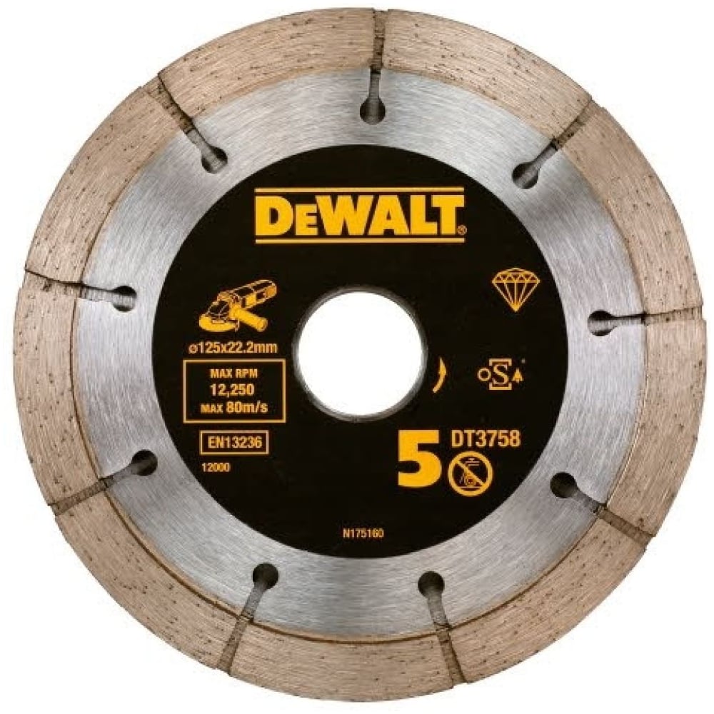 Изображение товара Диск алмазный Dewalt DT3758 125x22.2x10 мм сегментированный для бетона и камня