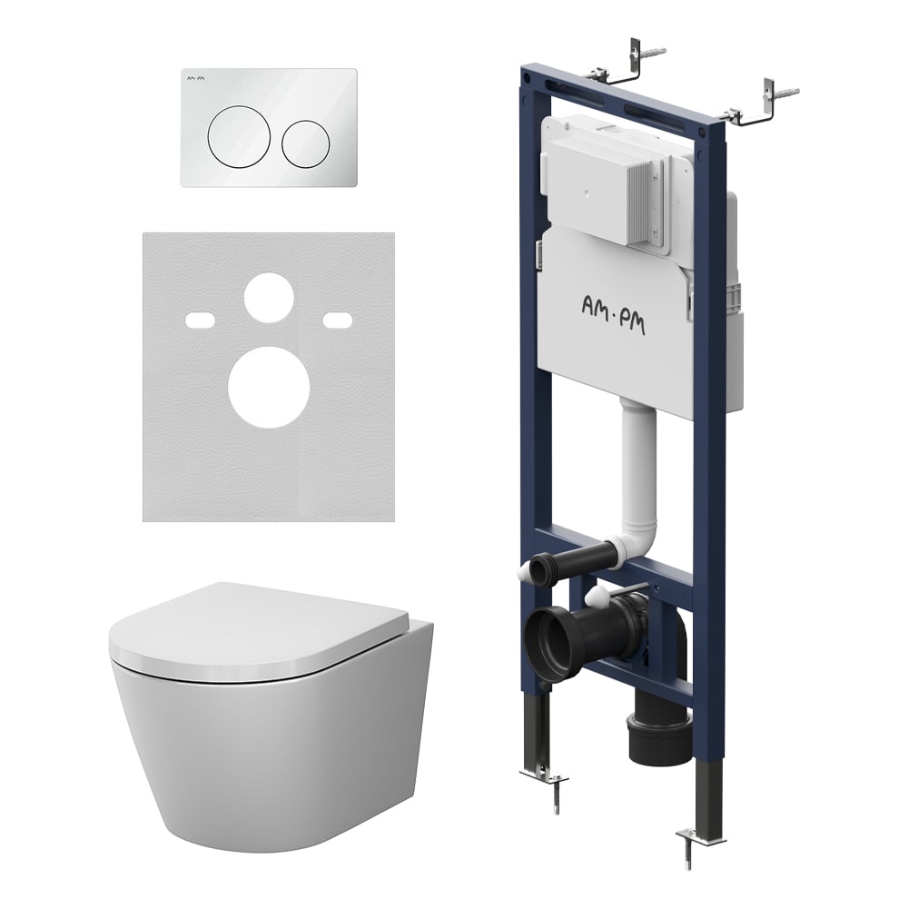 Изображение товара Инсталляция AM.PM MasterFit с клавишей L белый глянц, с подвесным унитазом X-Joy Aquaspin IS130101.851900