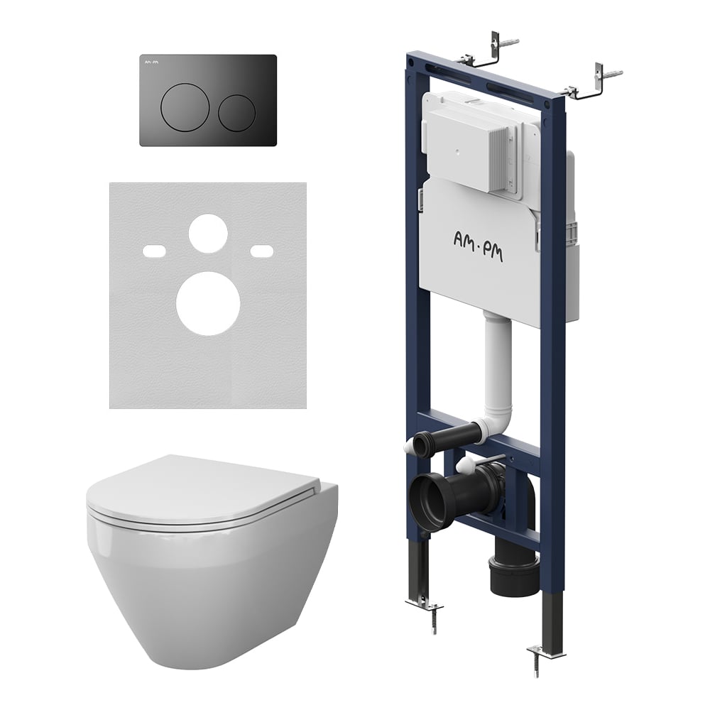 Изображение товара Инсталляция AM.PM MasterFit с клавишей L черный матовый, с подвесным унитазом Spirit V2.0 Aquaspin IS130138.701900