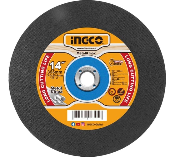 Изображение товара Абразивный отрезной диск по металлу INGCO 355х3х25.4 мм MCD303558